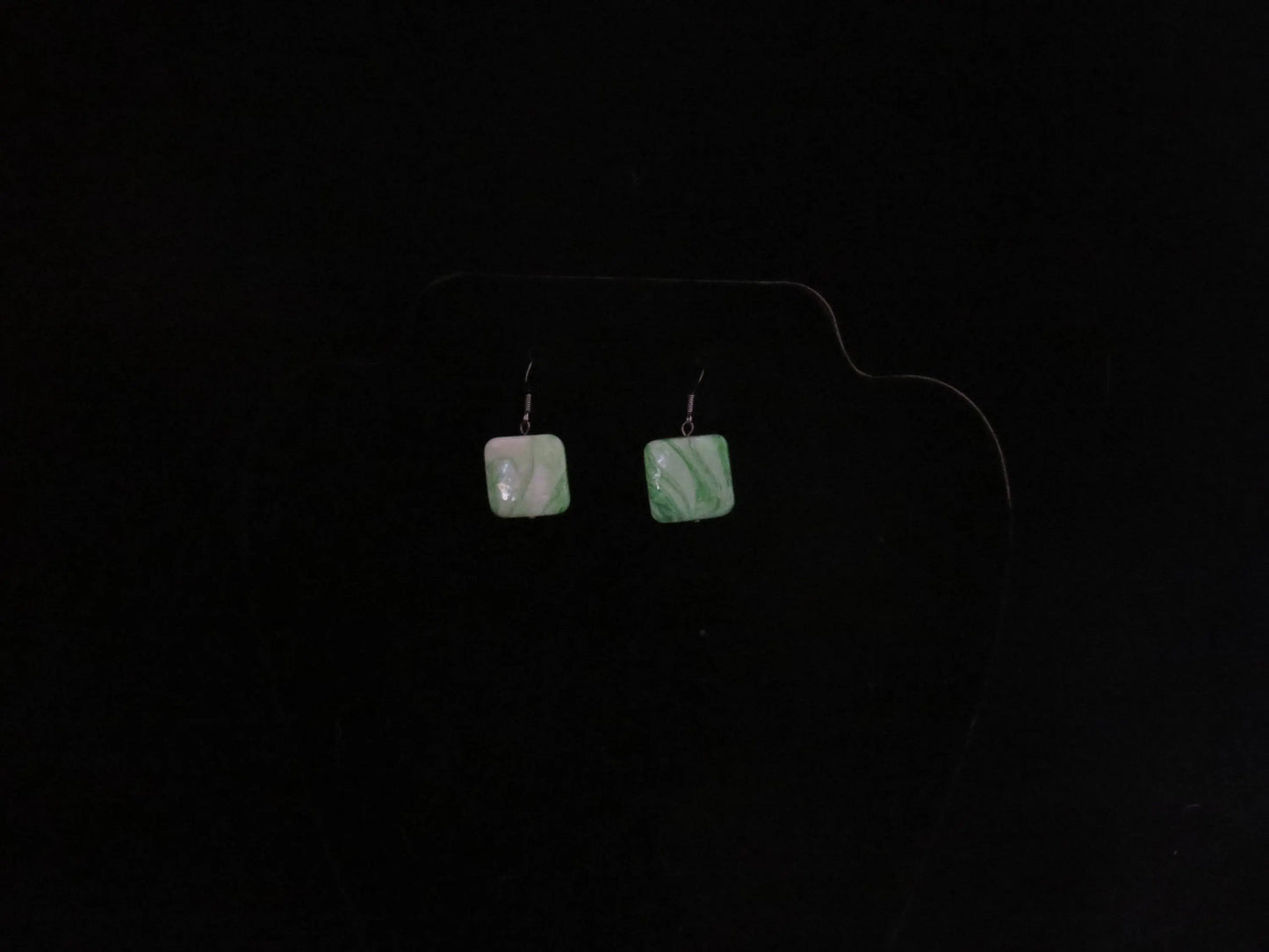 Green Square Shell Earrings