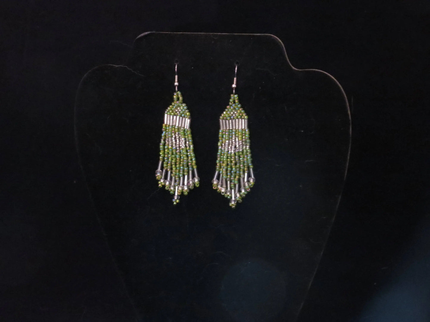Transparent Rainbow Green & Clear Tassel Earrings