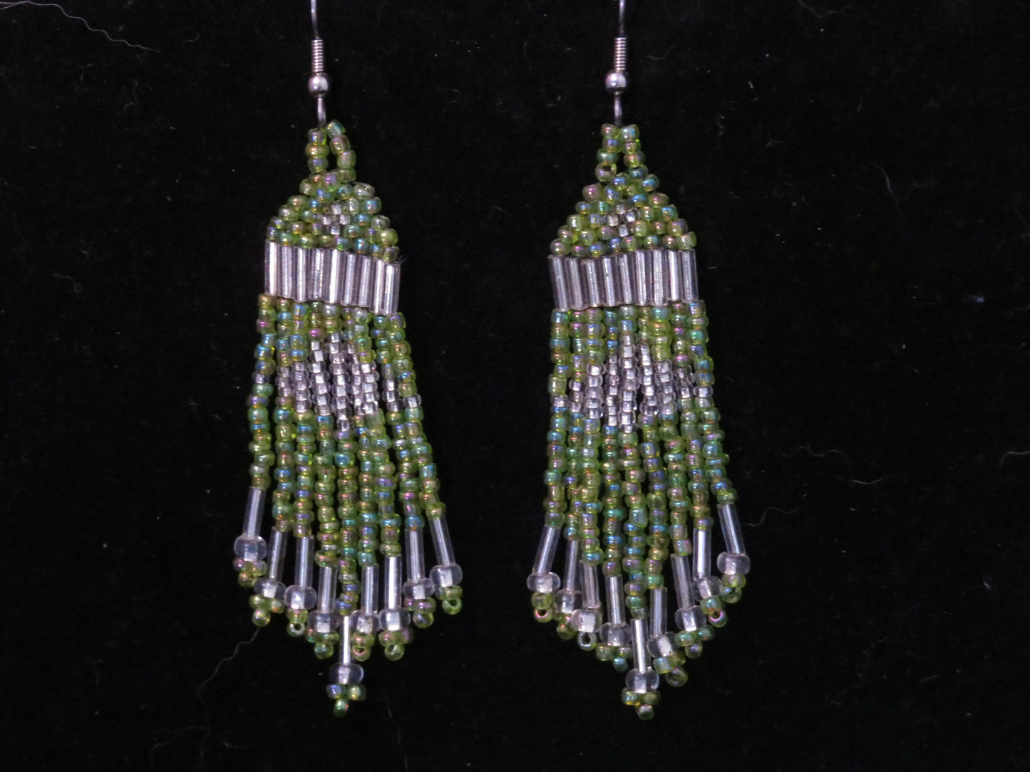 Transparent Rainbow Green & Clear Tassel Earrings