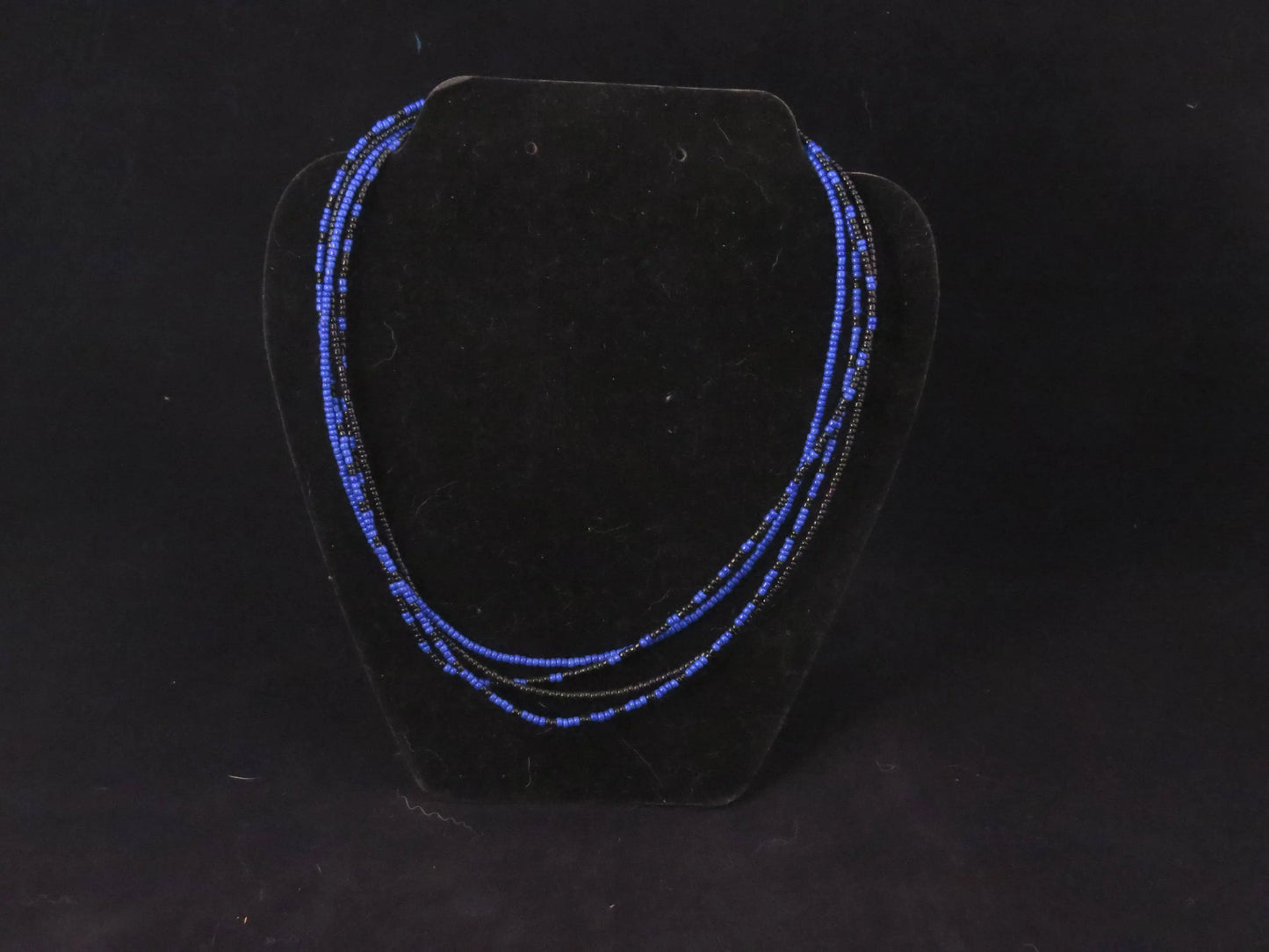 4 Strand Blue & Black Seed Bead Necklace