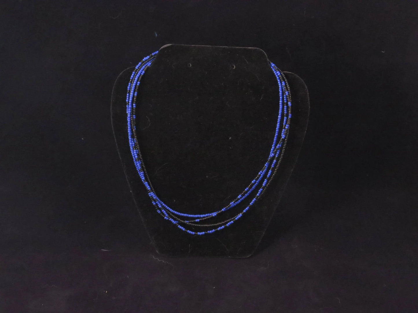 4 Strand Blue & Black Seed Bead Necklace