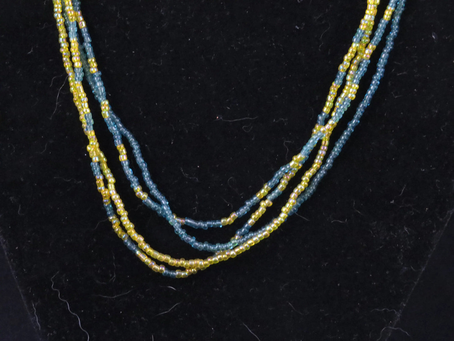 4 Strand Blue & Yellow Seed Bead Necklace