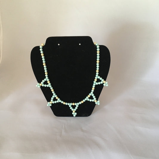 Aqua & Light Gold Glass Pearl Necklace