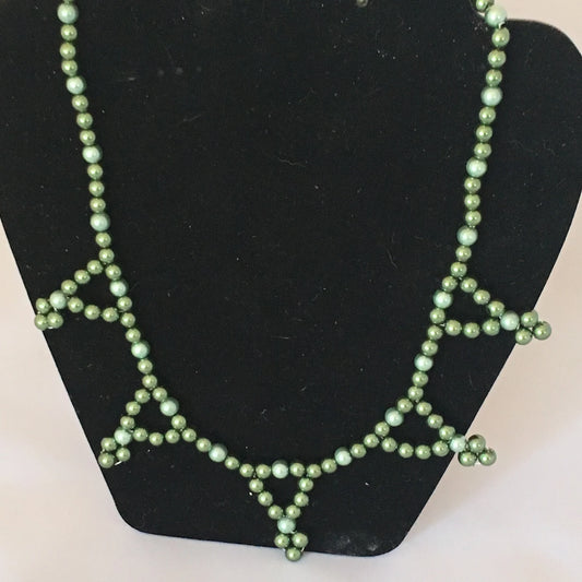 Dark Green & Sage Glass Pearl Necklace