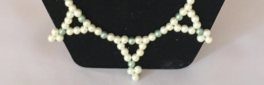 Ecru & Sage Glass Pearl Necklace