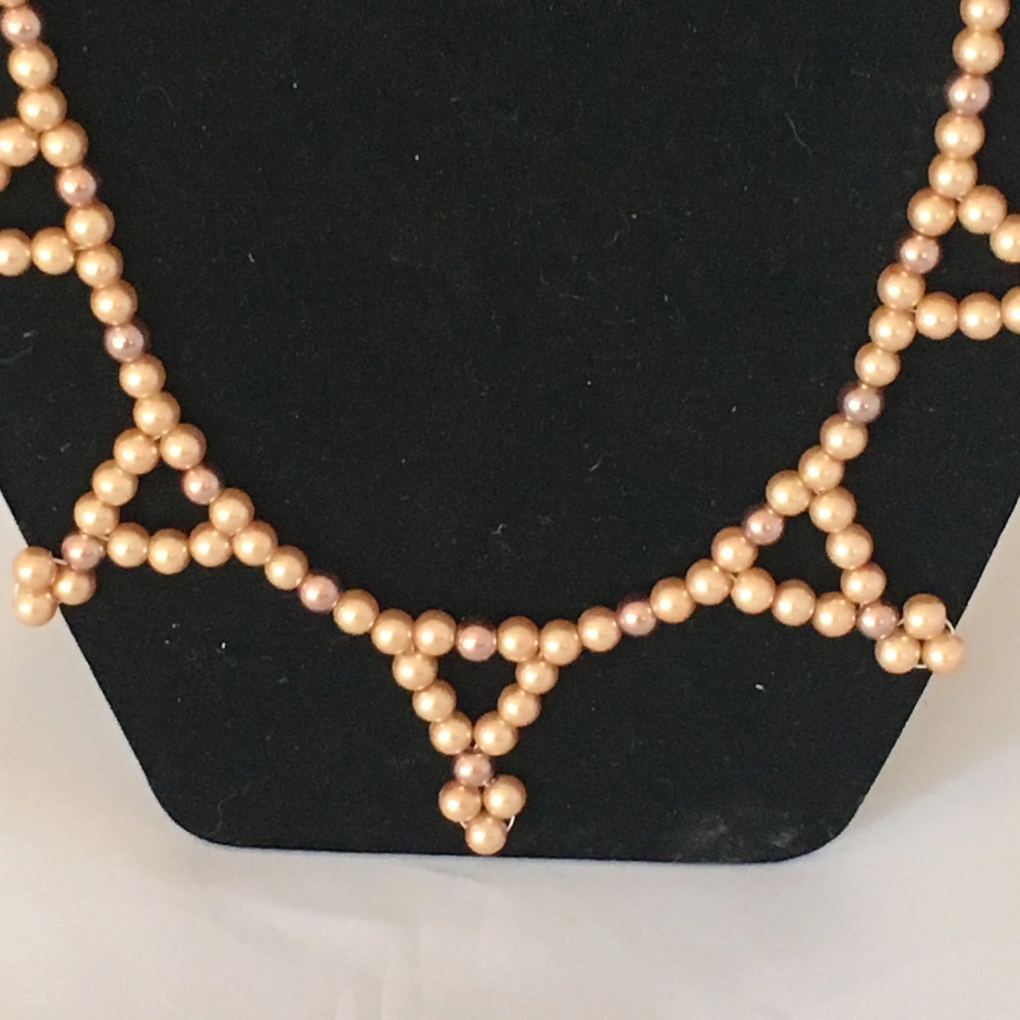 Gold & Light Brown Glass Pearl Necklace