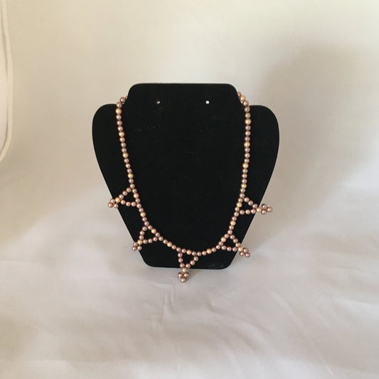 Light Brown & Gold Glass Pearl Necklace