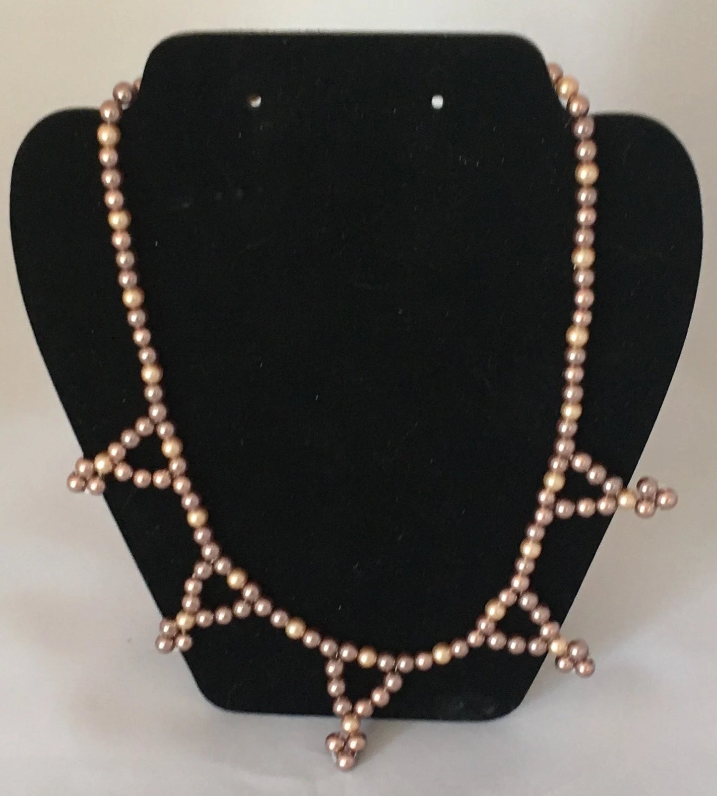 Light Brown & Gold Glass Pearl Necklace
