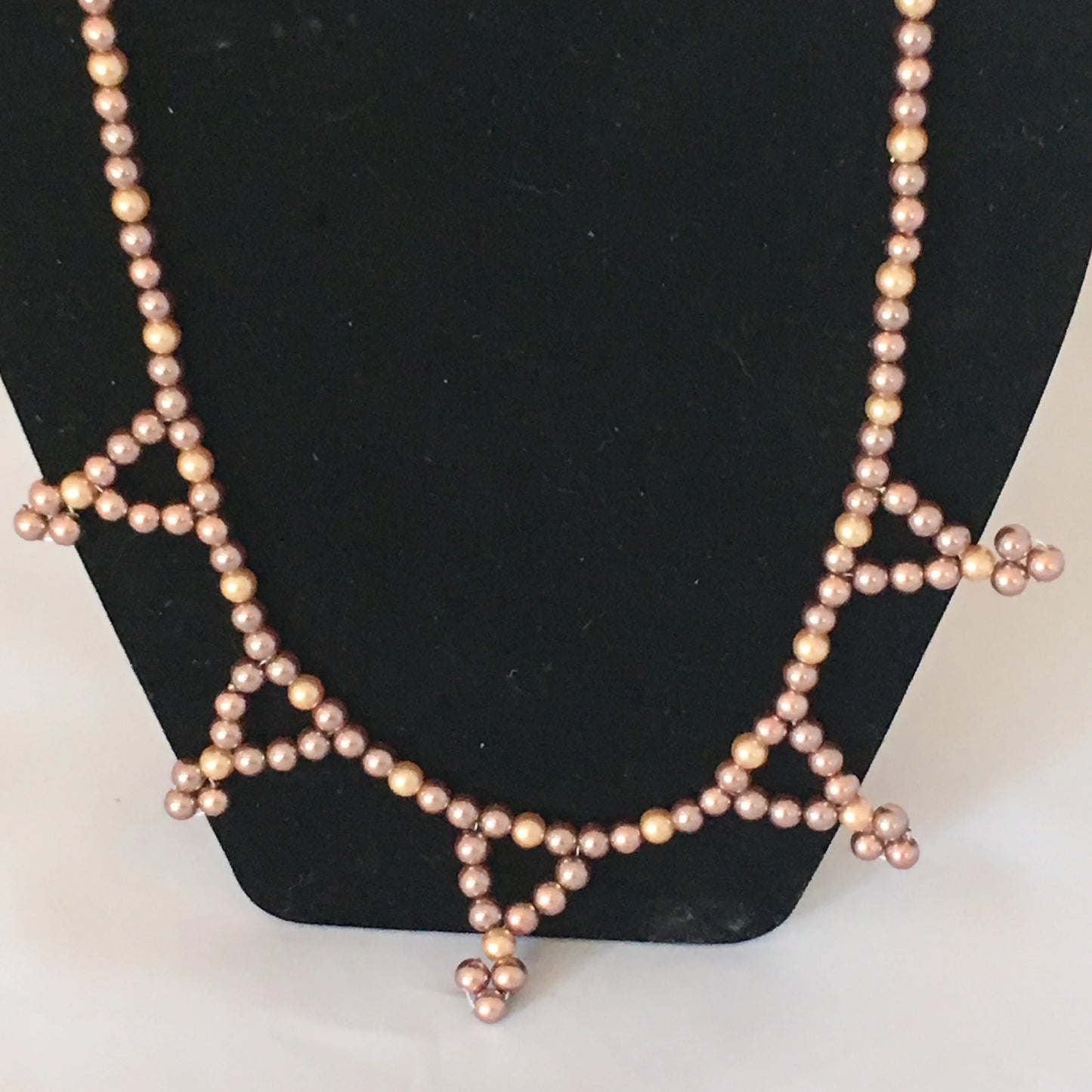 Light Brown & Gold Glass Pearl Necklace