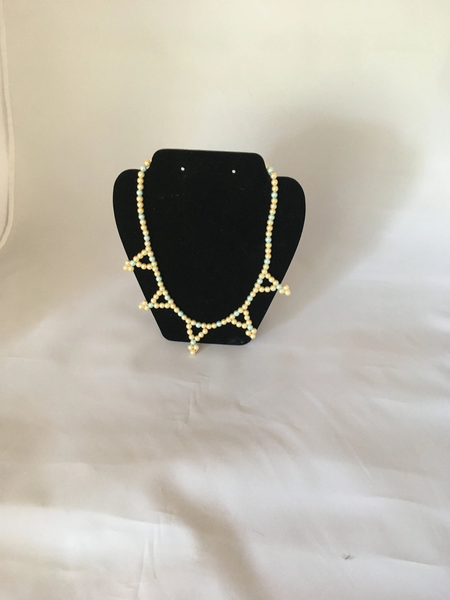 Light Gold & Aqua Glass Pearl Necklace