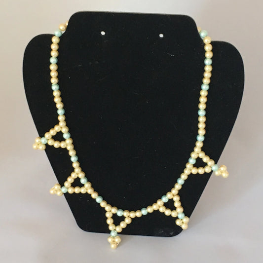 Light Gold & Aqua Glass Pearl Necklace