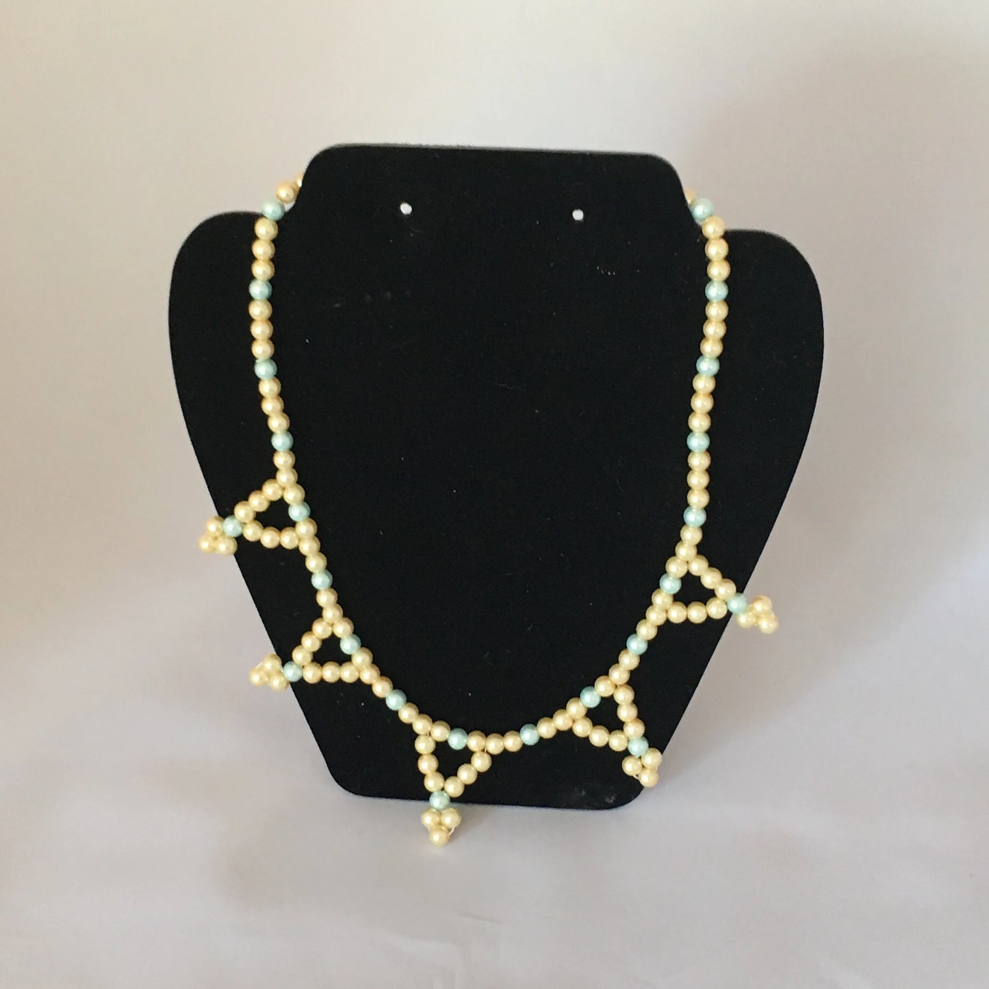 Light Gold & Aqua Glass Pearl Necklace