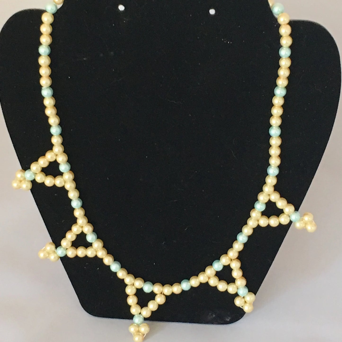 Light Gold & Aqua Glass Pearl Necklace