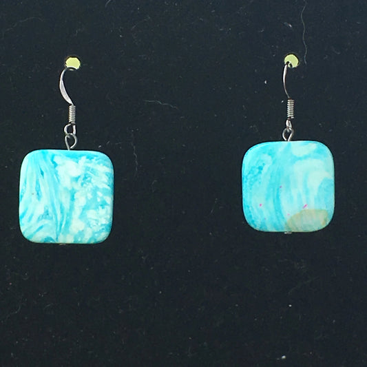 Blue Square Shell Earrings