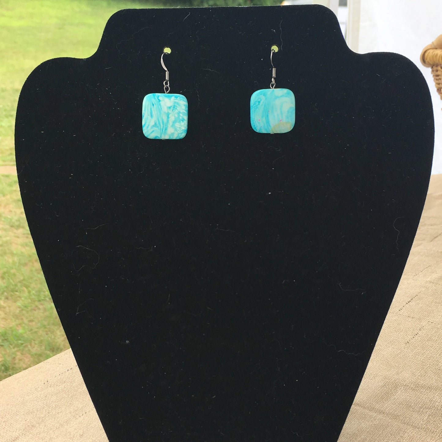 Blue Square Shell Earrings