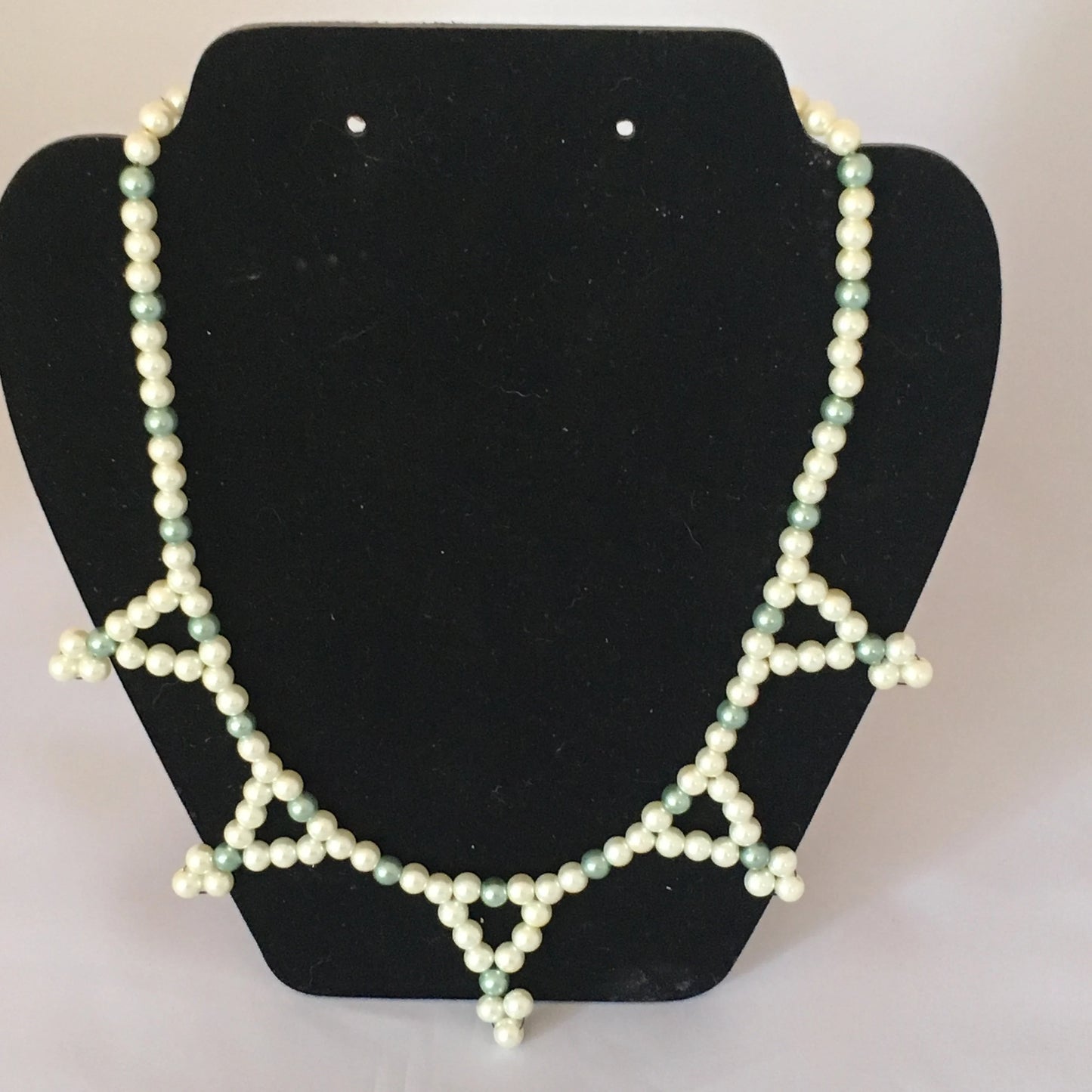 Ecru & Sage Glass Pearl Necklace