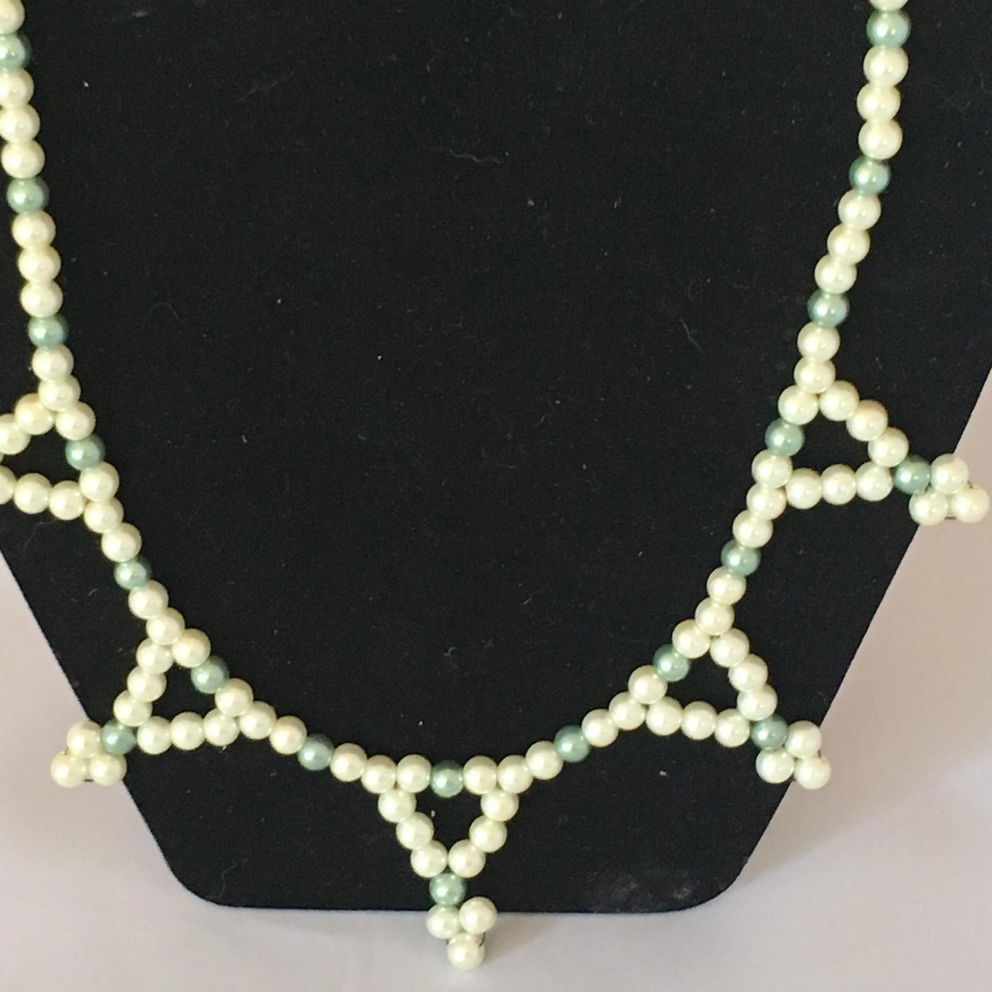Ecru & Sage Glass Pearl Necklace