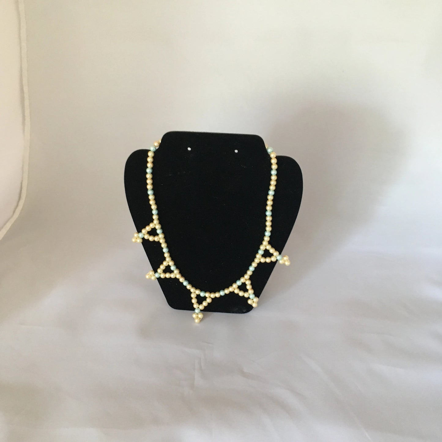 Light Gold & Aqua Glass Pearl Necklace