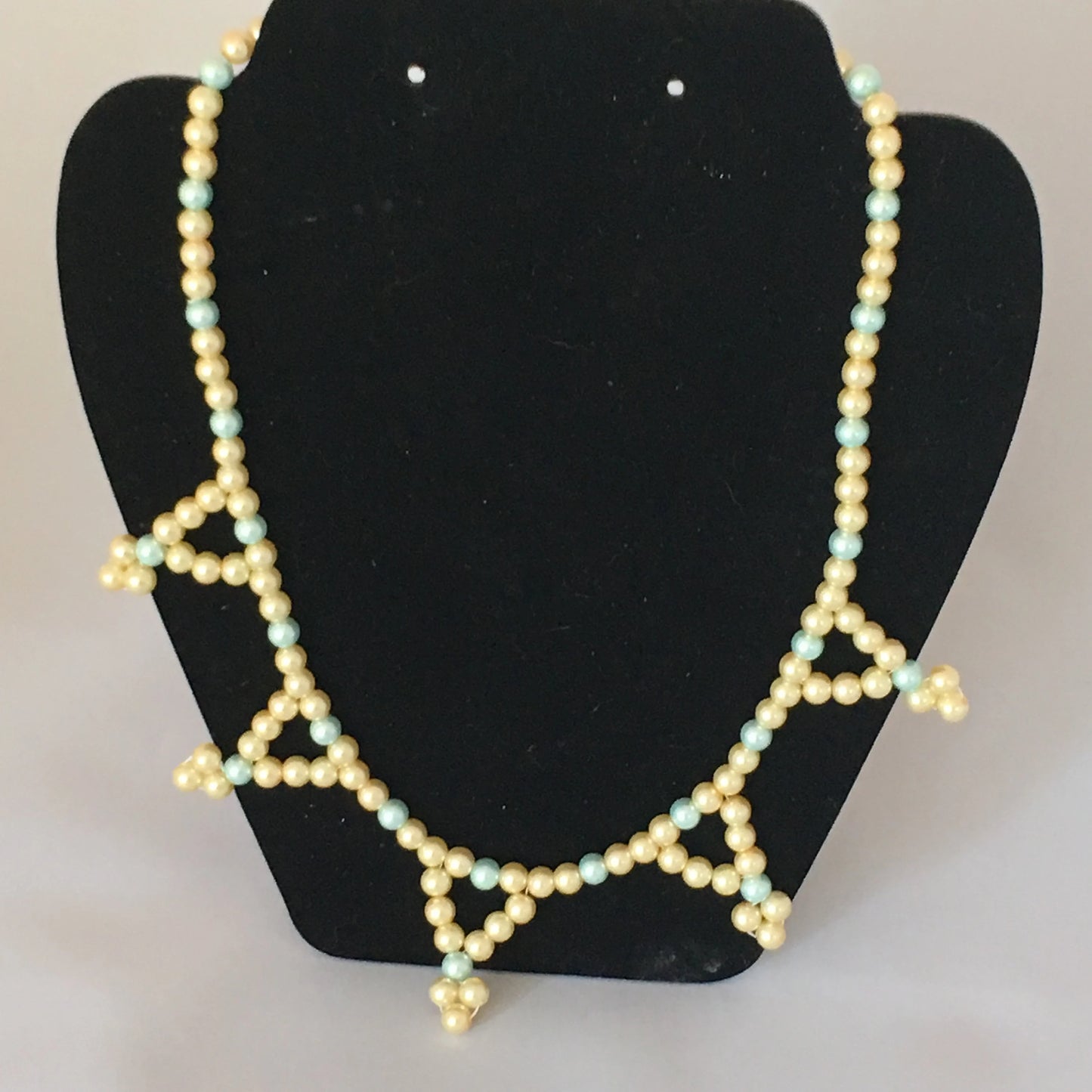 Light Gold & Aqua Glass Pearl Necklace