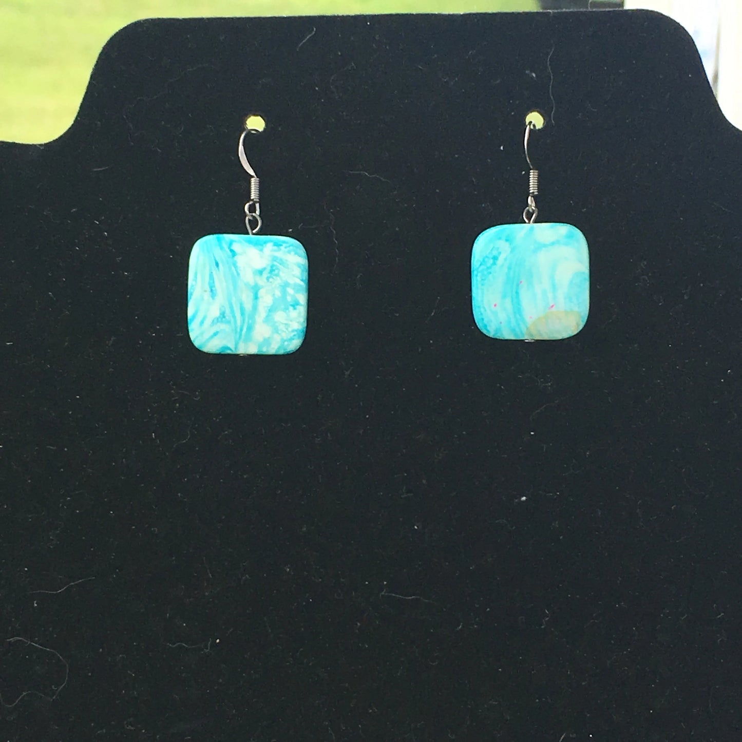 Blue Square Shell Earrings