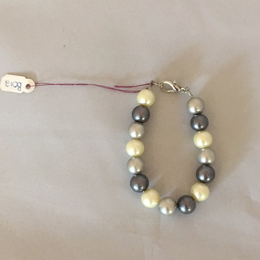 Gray, Dark Gray, & Ecru Glass Pearl Bracelet