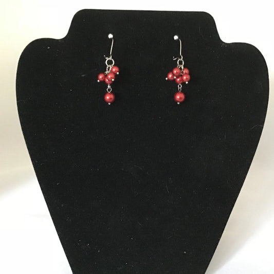 Red Pearl Dangle Earrings