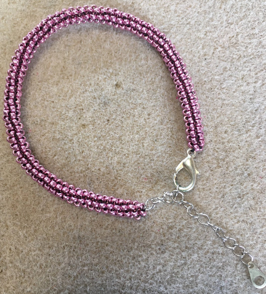 Shiny Pink Tubular Peyote Bracelet